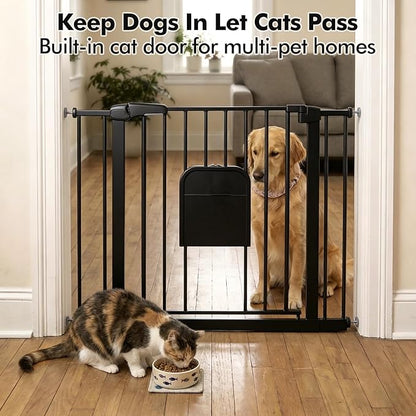 Metal Pet Gate with Cat Door, Adjustable Dog Gate - Image 2