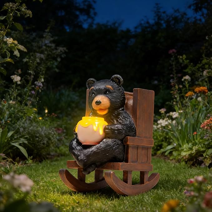 Sheaifun Solar Garden Statues Black Bear Decor Resin Bear Statues Outdoor - Image 5