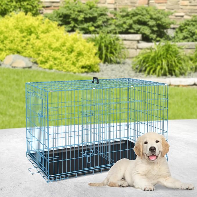 BestPet | Dog Crate | 24" | Blue | Foldable Metal Kennel - Image 2