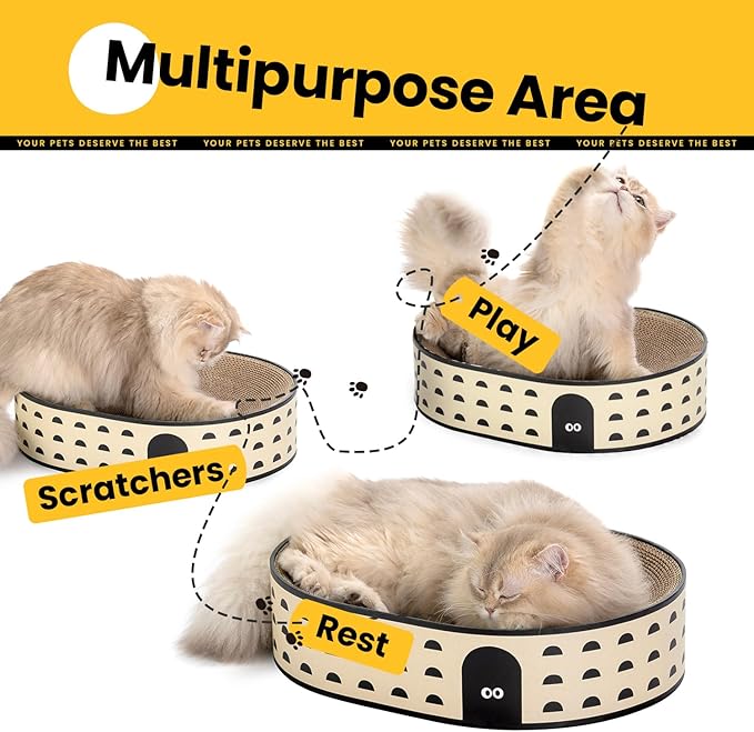 Conlun Oval Cat Scratcher Bed, 2-in-1 Cat Scratching Board, Natural Corrugated - Image 2