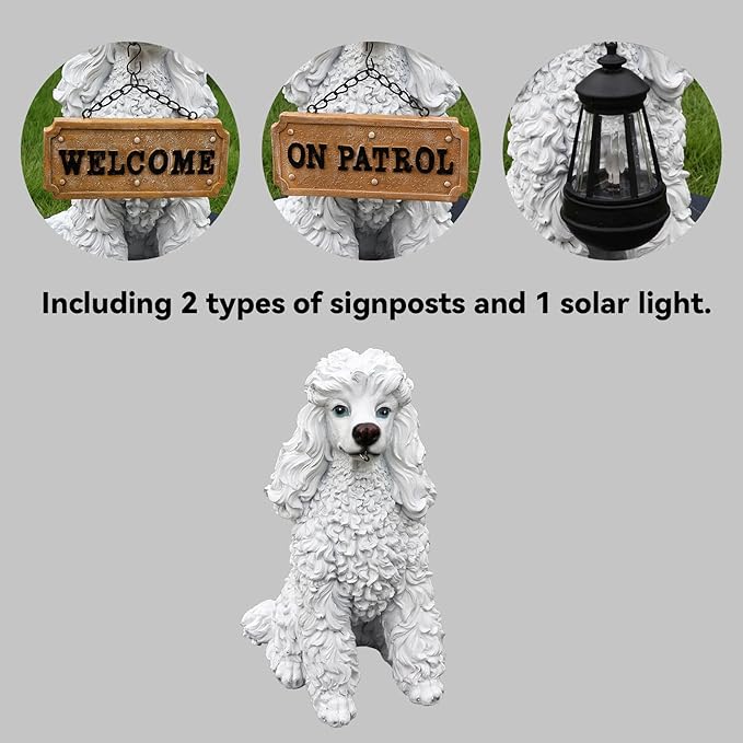 Outdoor Poodle Dog Statue with Interchangeable Welcome Sign and Detachable - Image 3