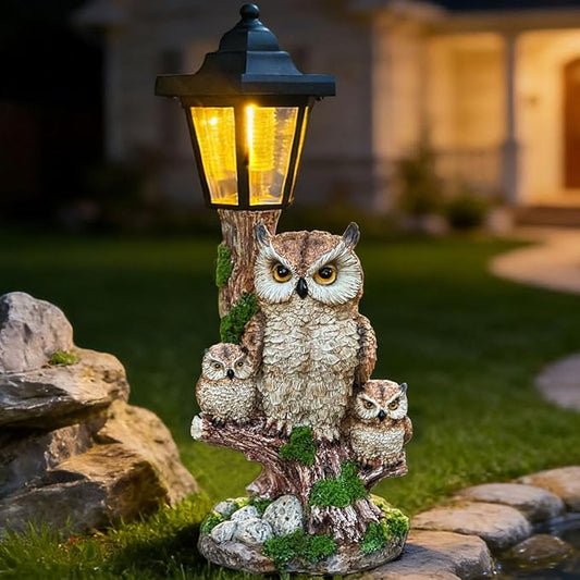 Solar Garden Owl Statue Lights, Large Owl Figure by ZYLiWoo