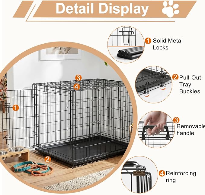 FDW XL Dog Crate 48inch Dog Cage Foldable Metal Kennel - Image 5