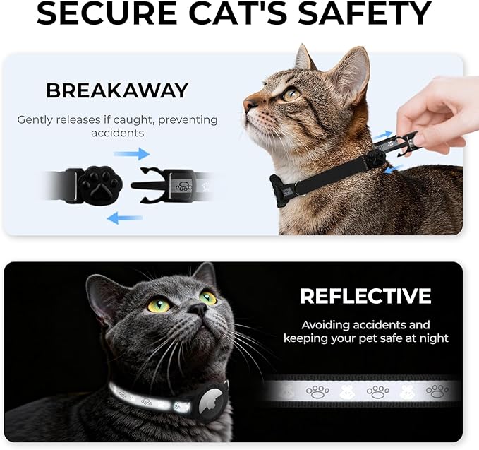 Breakaway AirTag Cat Collar, Reflective Cat Tracker Collar - Image 2