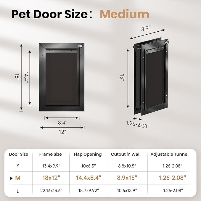 Dog Door for Door, Doggy Door Doggie Door, Medium Dog Door All Aluminum Black - Image 6