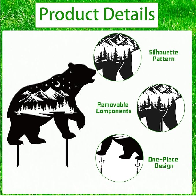 Rngmsi Black Bear Metal Garden Stakes Decor, Bear Gifts - Image 3