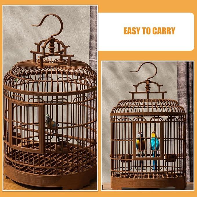 Large Portable Bird Cage Villa for Parrots, Retro Plastic Bird Carrier Travel - Image 9