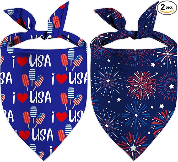 4th of July Dog Bandanas, Patriotic Holiday Party Pet Decorations 2 Pack by Unknown