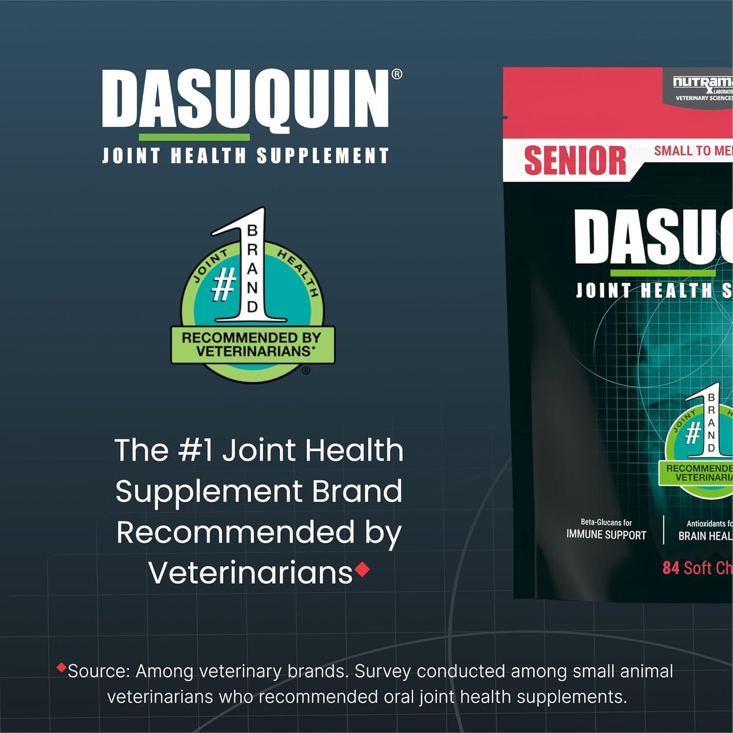 Nutramax Dasuquin Joint Health Supplement for Small to Medium Senior Dogs – for Immune Support, Skin & Coat Health, and Brain Health, 84 Soft Chews
