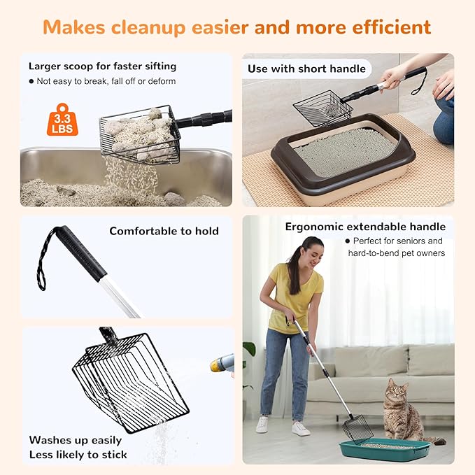 Metal Cat Litter Scoop with Holder, Solid & Durable, Deep Shovel - Image 4