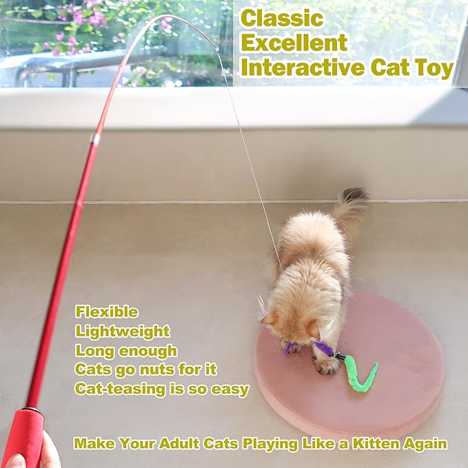 MeoHui Cat Toys for Indoor Cats, Interactive Cat Toy 2PCS Retractable Wand Toy - Image 2