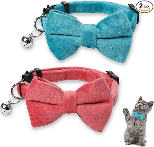 Sliverdew 2 Pcs Velvet Cat Bow Tie Collar Breakaway Cat Collar by Sliverdew