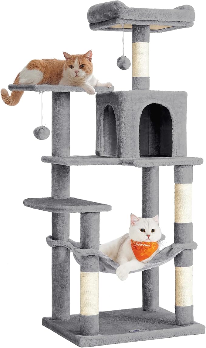 Feandrea Cat Tree, 54.2-Inch Cat Tower, Plush Multi-Level Condo by FeandreabySONGMICSHOME