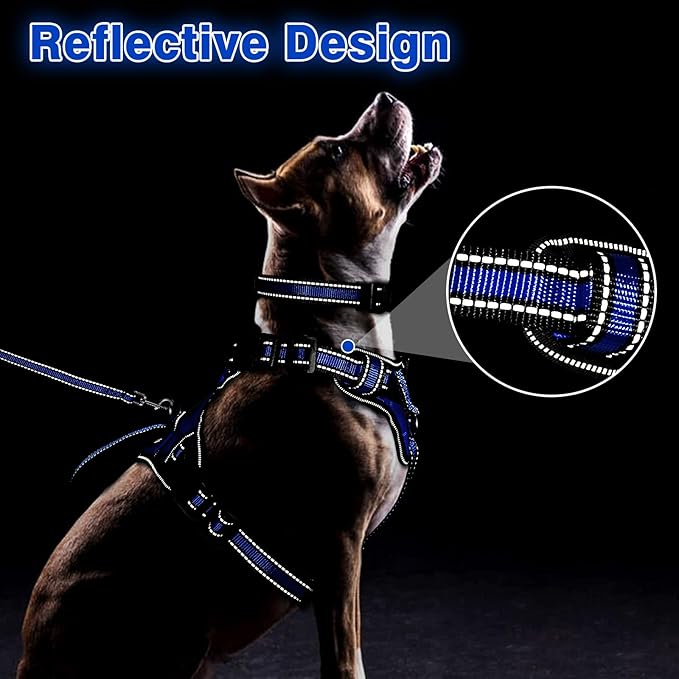 WINSEE Pet Harness Collar and Leash Set, All-in-one Reflective Dog Harness No - Image 5