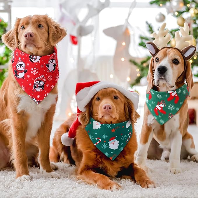 Preboun 50 Pcs Christmas Dog Bandanas Bulk Red and Green Bandanas - Image 4