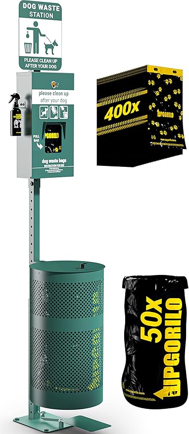 Dog Waste Station with Foot Pedal, 400 Bags, 50 Can Liners, Glow in the Dark by UPGORILO