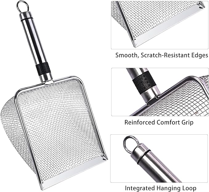 2-Pack Stainless Steel Cat Litter Scoop, 3.8mm Fine Mesh & 5mm Metal Scooper - Image 6