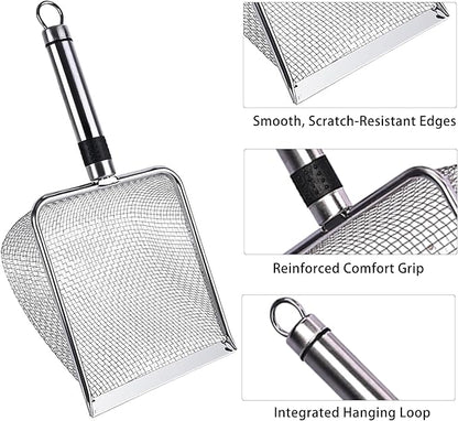 2-Pack Stainless Steel Cat Litter Scoop, 3.8mm Fine Mesh & 5mm Metal Scooper - Image 6