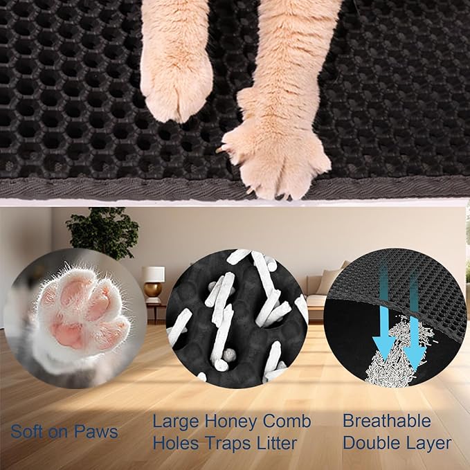 Cat Litter Mat Large Cat Litter Trapping Mat 30x24 inch Double Layer Urine and - Image 5