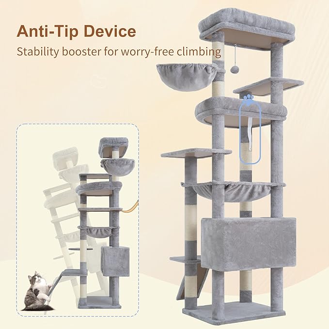 Heybly Tall Cat Tree for Large Cat, 80-inch Multi-Level Cat Tower for Indoor - Image 6