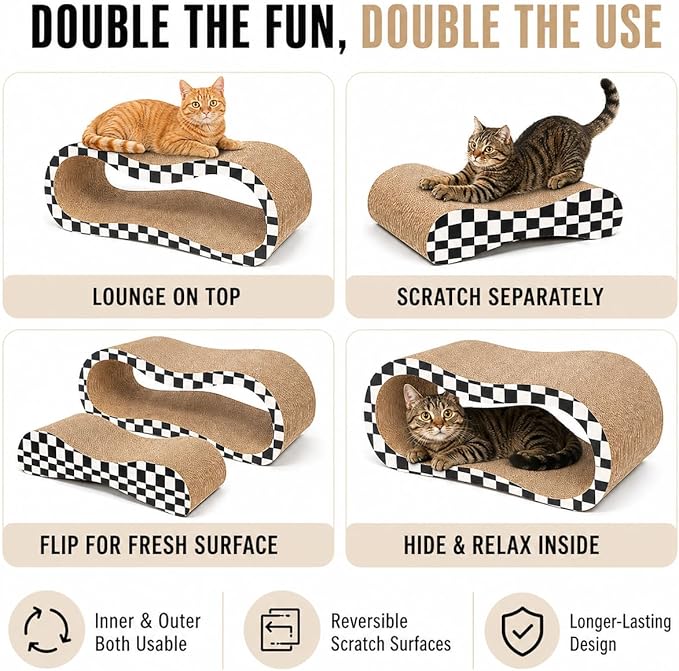 2 in 1 Large Cardboard Cat Scratcher Lounger, Cat Scratching Board - Image 6