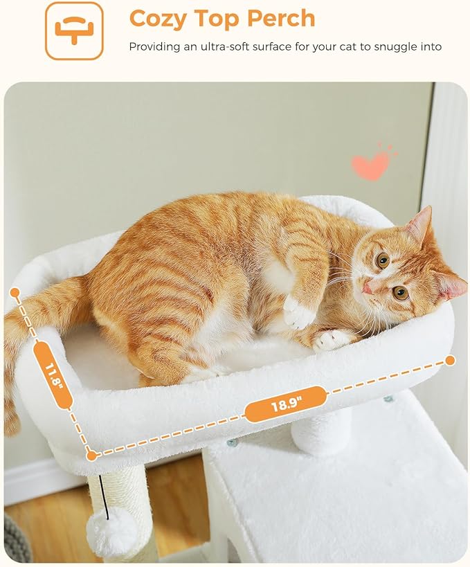 MUTTROS White Cat Tree for Indoor Cats, 45.7" Multi-Level Cat Tower - Image 5