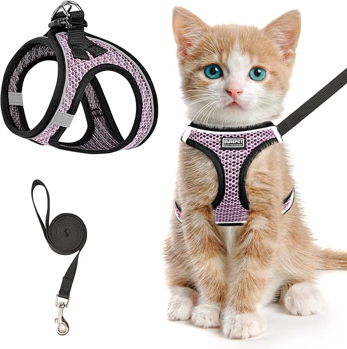 Cat Harness and Leash for Walking Escape Proof, Adjustable Kitten Vest Harness by SALFSE