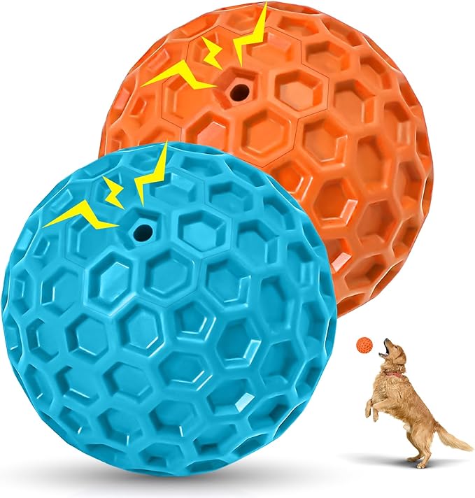 2 Pack Indestructible Squeaky Dog Balls, Cleans Teeth, Relieves Anxiety by CHEODIN