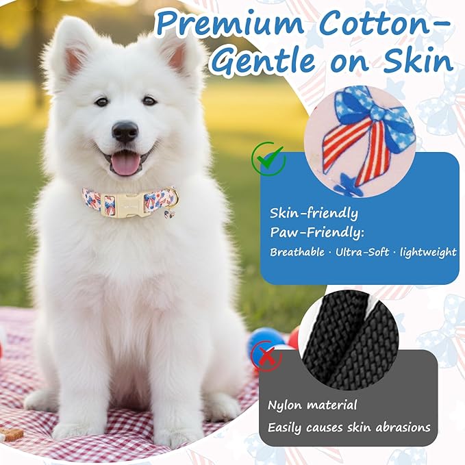 4th of July Independence Day Dog Collar, Cotton Adjustable Pet Collar - Image 4