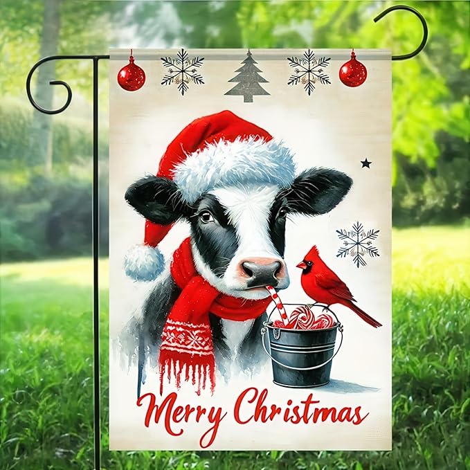 Merry Christmas Garden Flag 12x18 Double Sided Cow Winter Garden Flag - Image 9