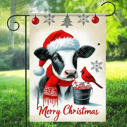 Merry Christmas Garden Flag 12x18 Double Sided Cow Winter Garden Flag - Image 9