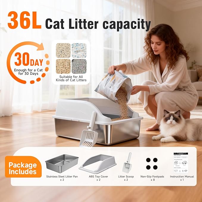 2PACK Stainless Steel Cat Litter Boxes, XL Large Metal Litter Box - Image 9