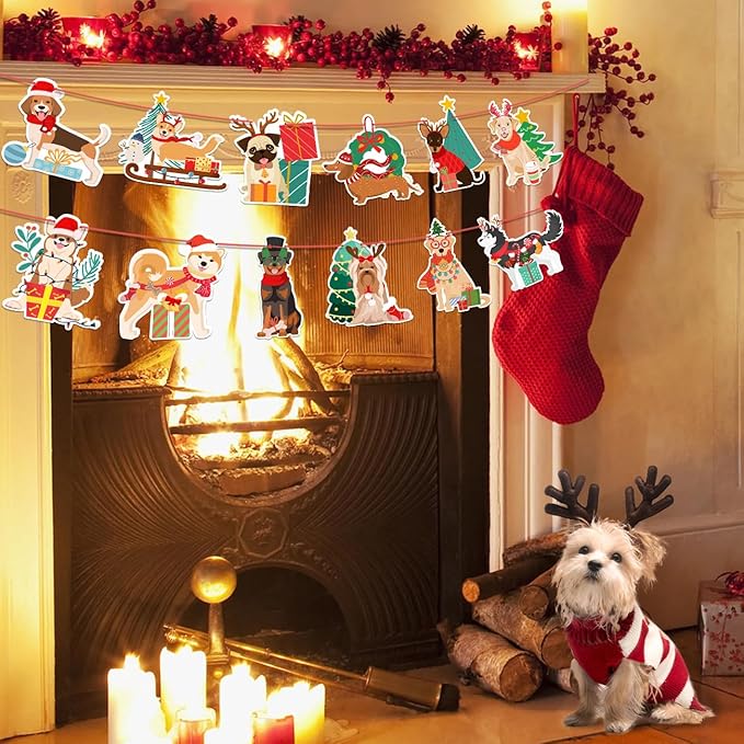 Cute Christmas Dog Puppy Reindeer Antlers Hanging Scarf Hat Banner - Image 4