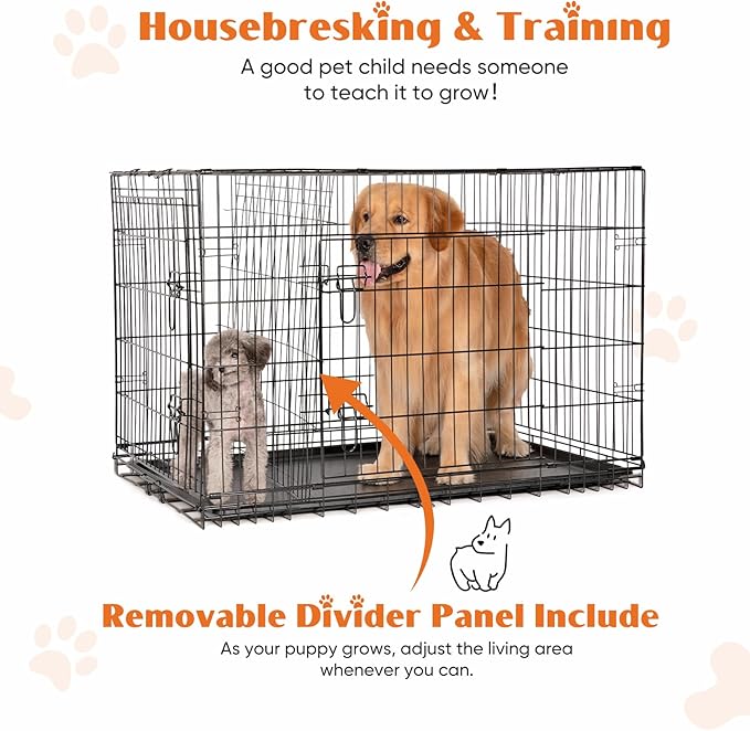 Sweetcrispy 42 Inch Dog Crate, Medium Large Crates Double Door Folding Metal - Image 4