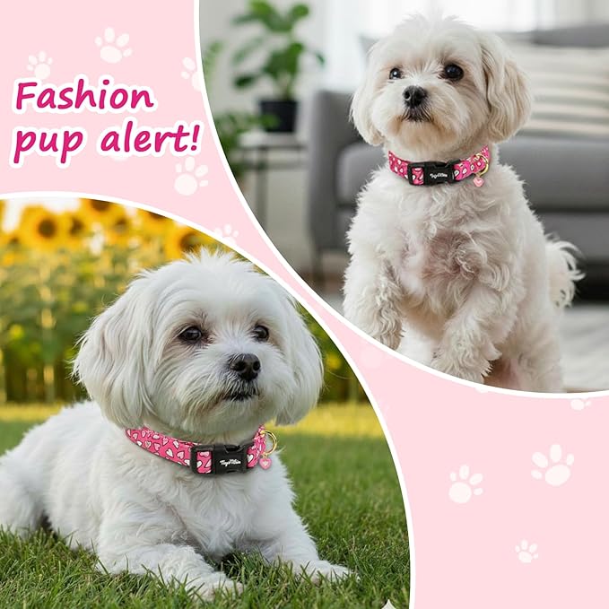 Valentines Dog Collar with Pink White Heart Pattern, Adjustable Puppy Collar - Image 5