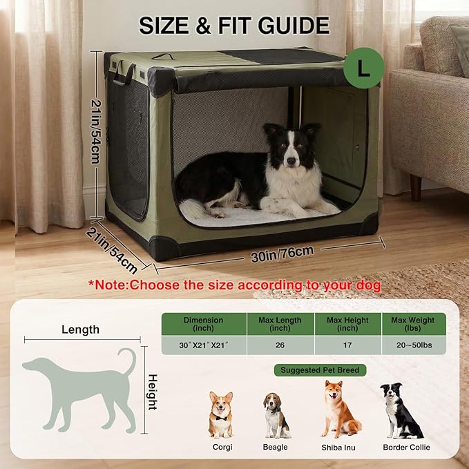 Veraste 30" L x 21" W x 21" H Collapsible Travel Dog Crate, Portable Soft Dog - Image 2
