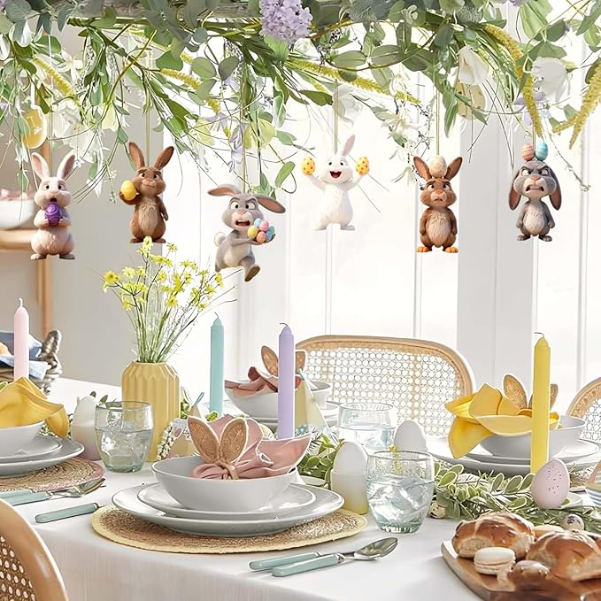 6 Pcs Easter Hanging Ornaments for Tree Funny Bunny - Image 4