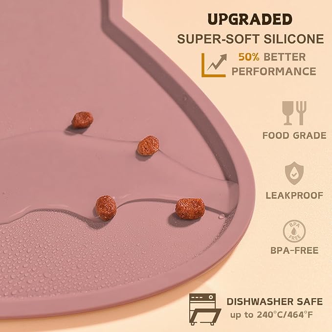Cat Food Mat, Silicone Non Slip Dog Bowl Mat Waterproof Cat Feeding Mat Stop - Image 3