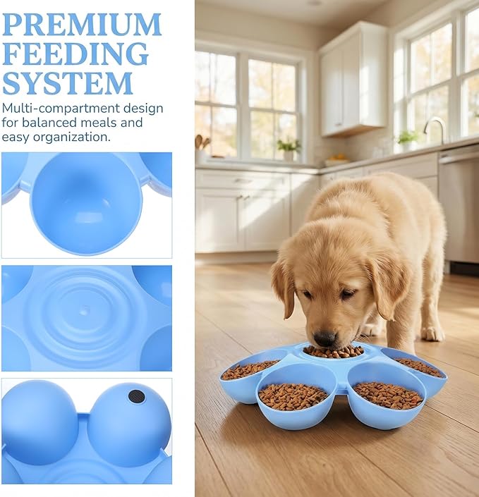 Toddmomy Flower-Shaped Pet Feeding Bowl Multiple Puppy Feeder Blue Plastic Dog - Image 8