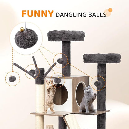 VINGLI Cat Tree Tower with Litter Box, Cat Tower wih Scratching Posts, Houses - Image 4