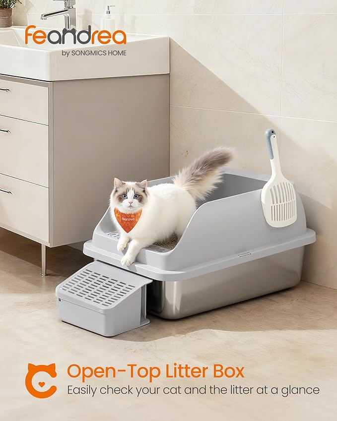 Feandrea 2 Pack Stainless Steel Cat Litter Boxes - Image 2