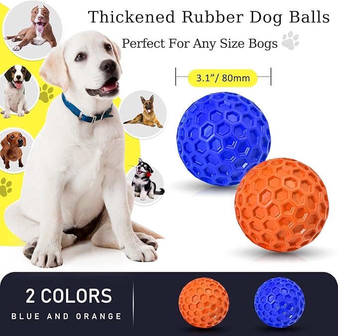 2 Pack Indestructible Squeaky Dog Balls, Cleans Teeth, Relieves Anxiety - Image 2