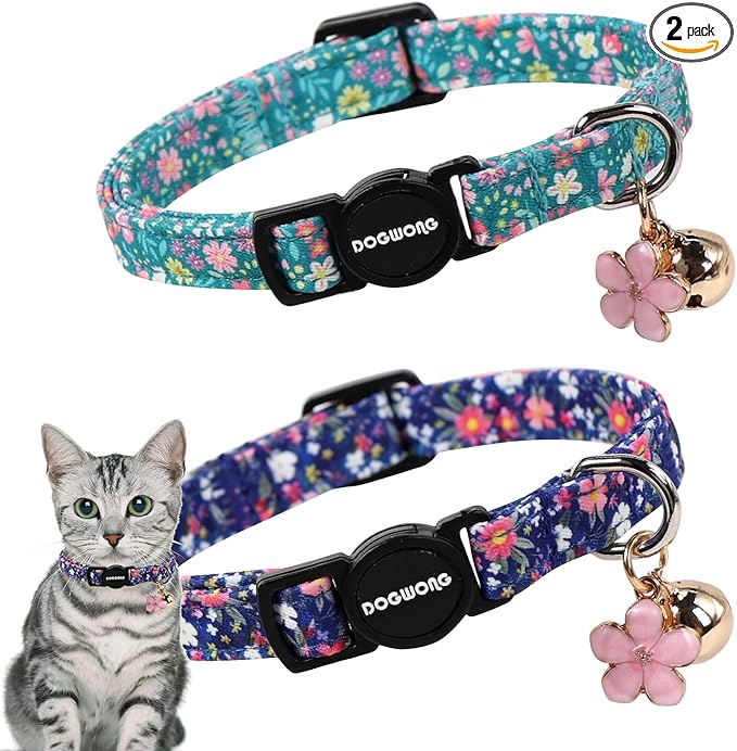 2 Pack Green Flower Cat Collars Breakaway by DOGWONG