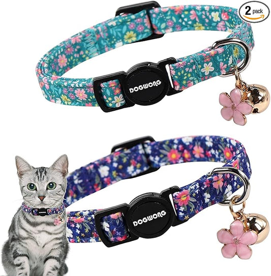 2 Pack Green Flower Cat Collars Breakaway by DOGWONG