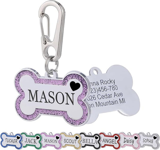 Personalized Dog Tags for Pets Deep Engraved Text and Cute Heart Icons by Aimeng