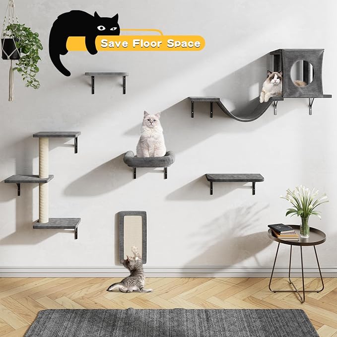 NUNU LAB Wall Mounted Cat Climber Set, Scratcher Board and Hammock, Shelves - Image 4