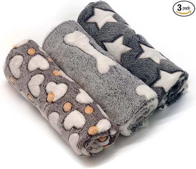 1 Pack 3 Puppy Blankets Super Soft Warm Sleep Mat Grey Cute Print Fluffy Fleece by SORKUT