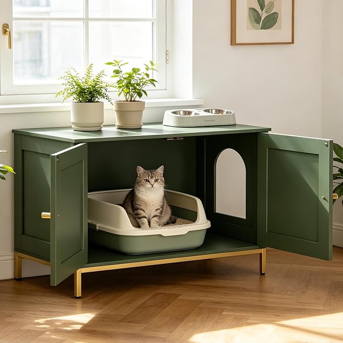 Homhedy 35.4" L Cat Litter Box Enclosure, Cat Washroom Furniture - Image 6