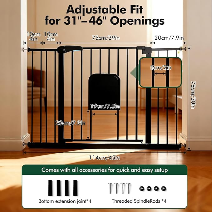 Metal Pet Gate with Cat Door, Adjustable Dog Gate - Image 4
