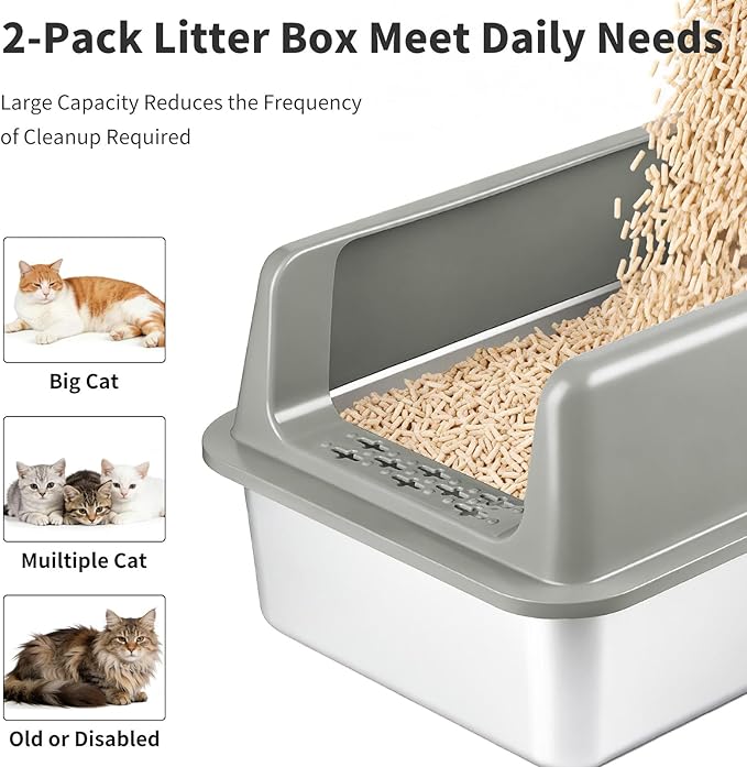 Kirecoo 2 Pack Stainless Steel Litter Box - Image 3